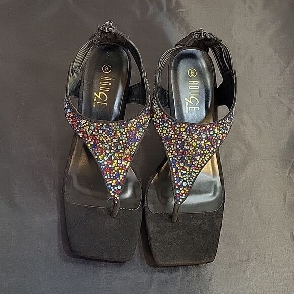 BRAND NEW ROUGE ZEAL MULTI-COLOR RHINESTONES EMBELLISHMENTS SLIDES SANDAL - Picture 1 of 14